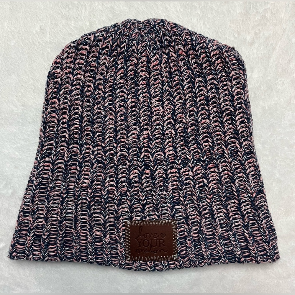 Love your melon beanie pink/blue slouch knit hat valentines